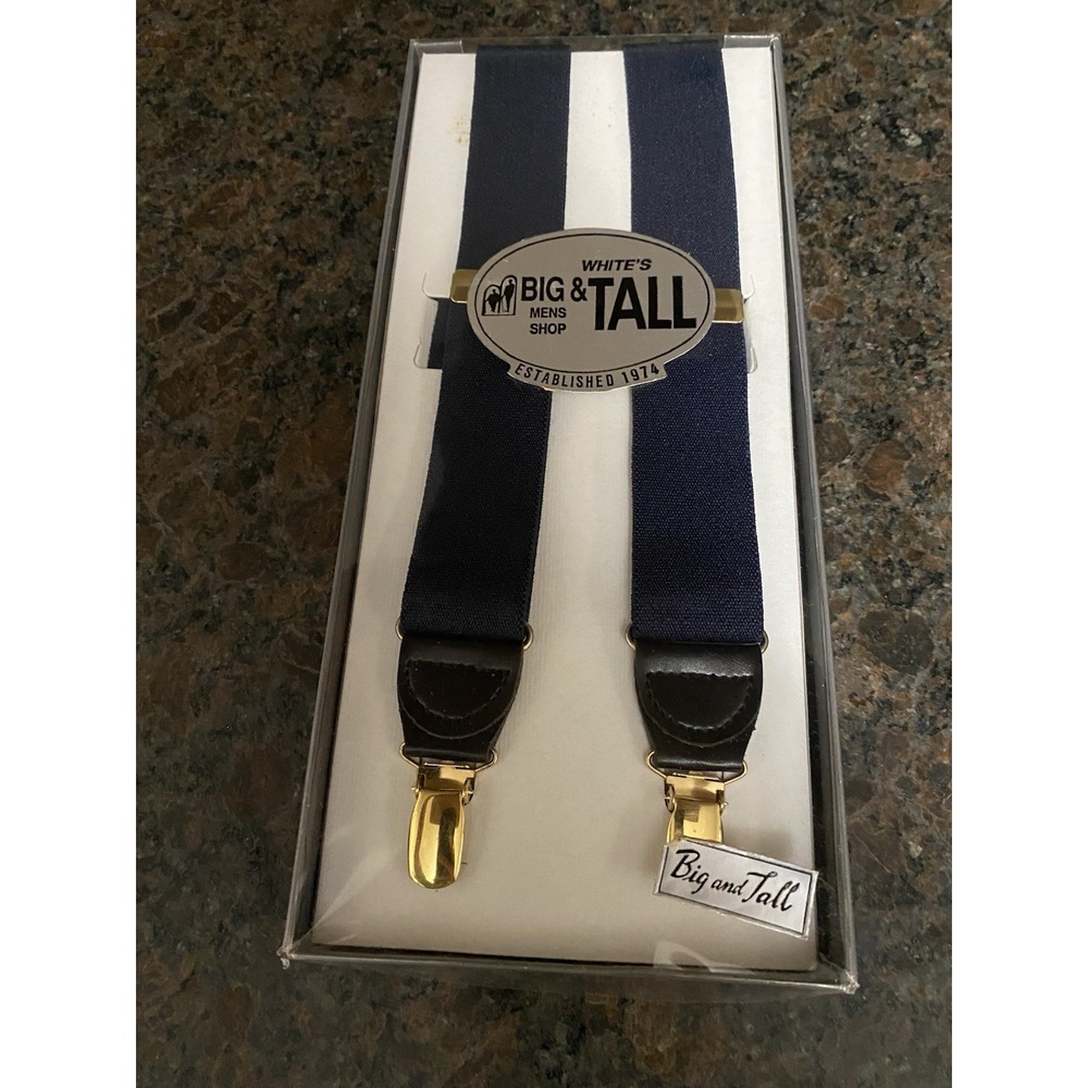 White's Mens Shop Big and Tall Suspenders Clip On  1 1/4 Inch Wide Navy X Back